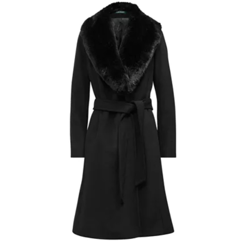 Ralph Lauren Black Faux Fur Coat Size 6